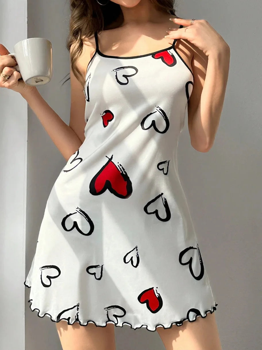 New Summer Nightdress Cute Cat Pattern Light Breathable Fabric Girls Loose Nightdress For Bedroom