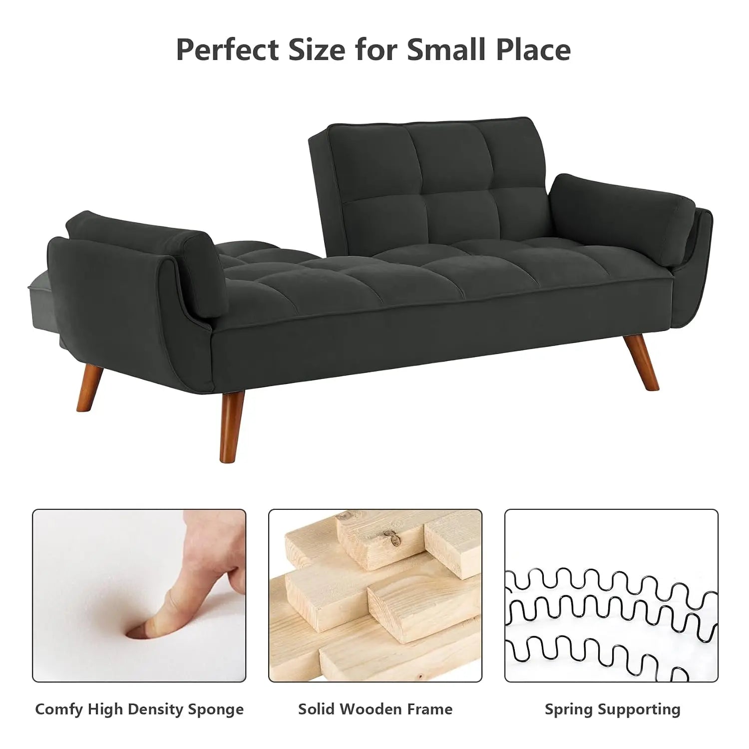 Modern Convertible Sleeper Sofa, 75" Twin Futon with Adjustable Split Backrest for Living Room Small Spaces, Grey, Customized