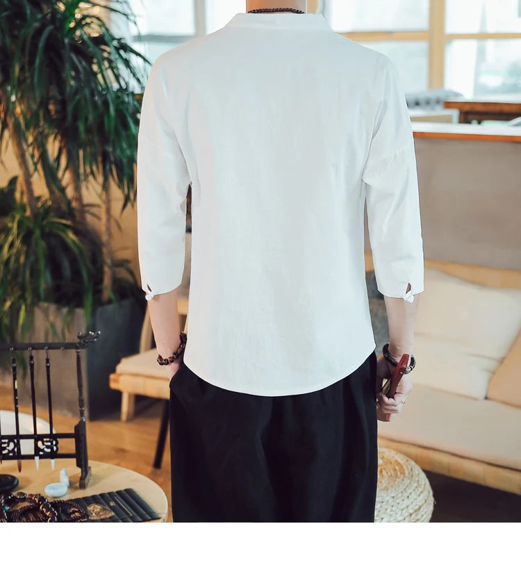 Summer Kimono Japanese Style Short Sleeve Men New Half-sleeved Cotton Linen Breathable Men Clothing T-shirt Japanese Yukata Tops