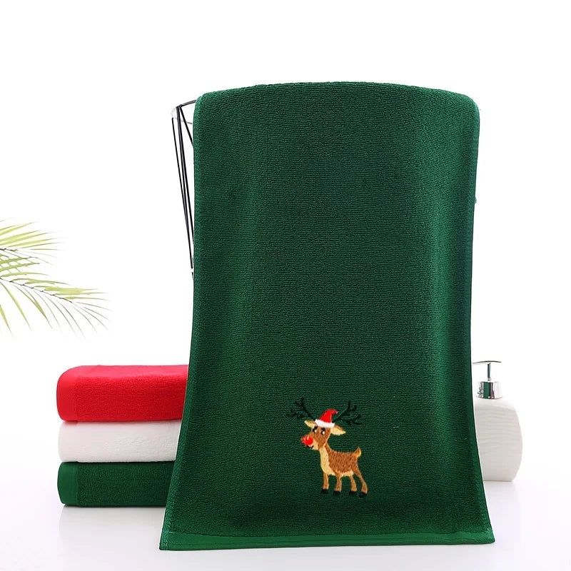 A Set of 3 Randomly Colored Christmas-Themed Embroidered Soft, Skin-Friendly Pure Cotton Towels, Suitable for Daily Use in the Kitchen and Bathroom as Face Towels