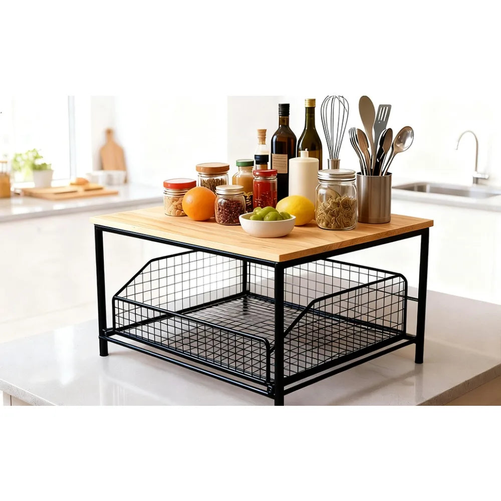 Double-Layer Kitchen Countertop Storage Rack Organizer with Drawers for Tableware Spices Coffee Condiments Space Saving