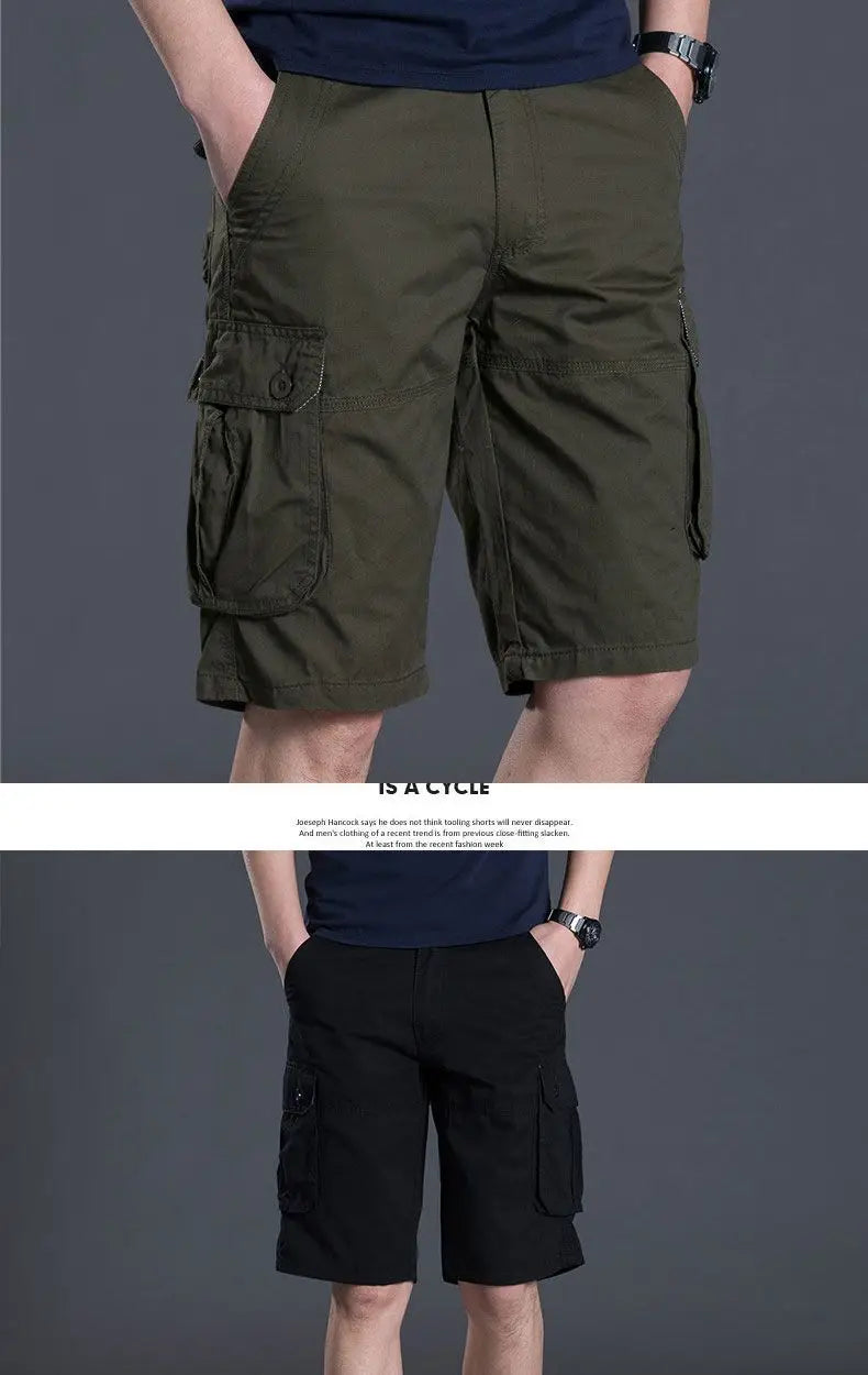 Summer Men Cotton Loose Cargo Shorts Streetwear Fashion Male Clothes Claret 4 Pockets Straight 5 Points Thin Casual Short Pants