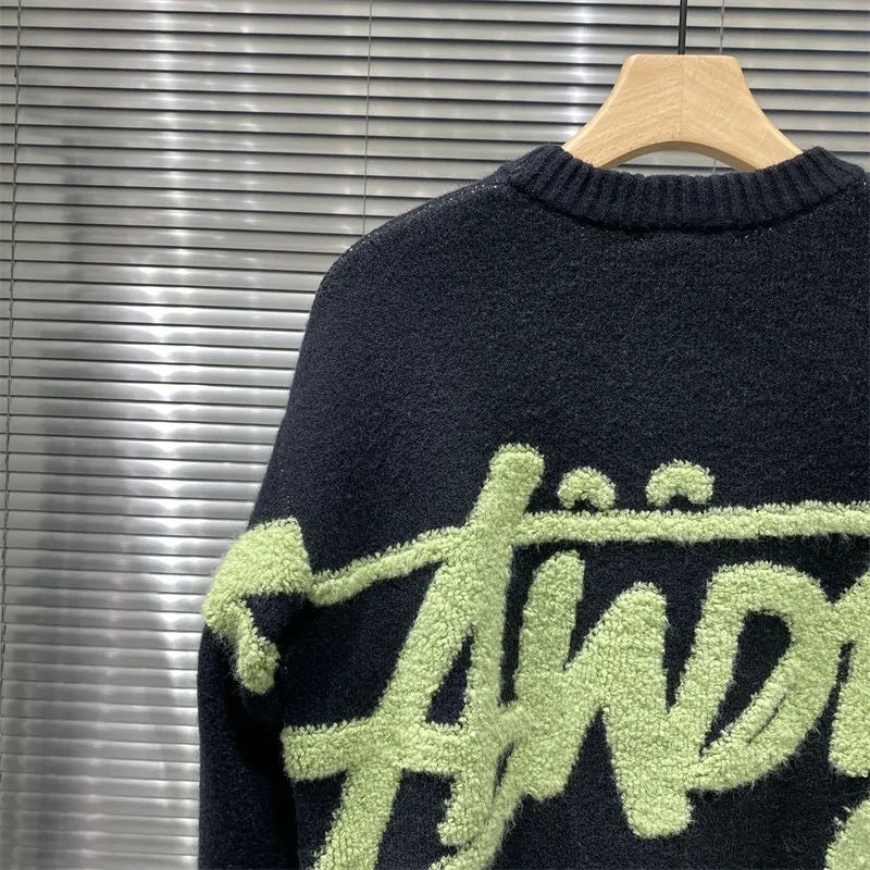 2025 Autumn And Winter New Round Neck Pullover Sweater Fashion Brand Letter Jacquard Men Sweater Loose Casual Couple Sweater