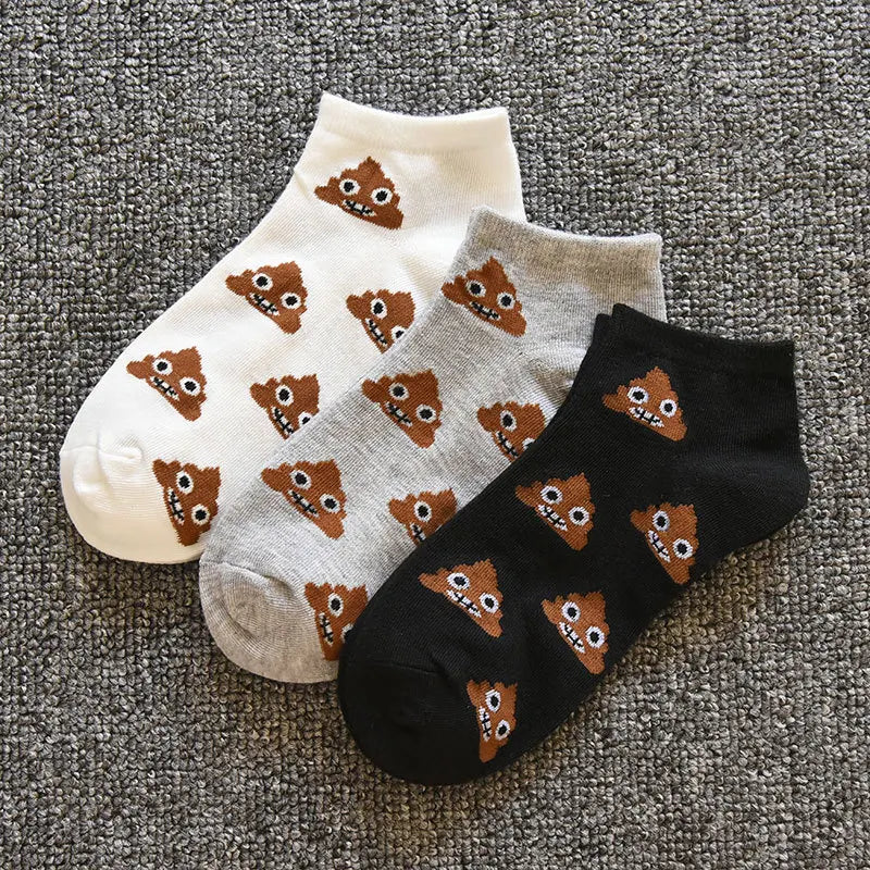 1/3 Pairs Spring and Autumn Fashion New Cartoon Abstract Men's Mid Tube Socks Trend Personality Funny Happy Poop Men's Socks