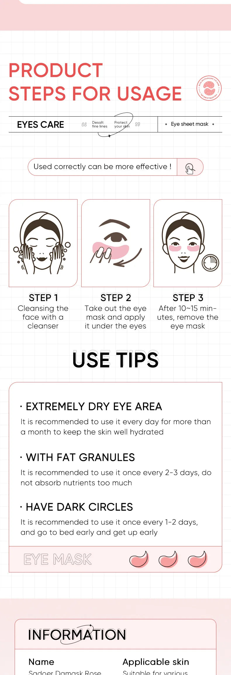 60pcs SADOER Rose Starry Collagen Eye Mask Anti Dark Circles Remove Eyes Bags Moisturizing Firming Eye Patches Eyes Skin Care