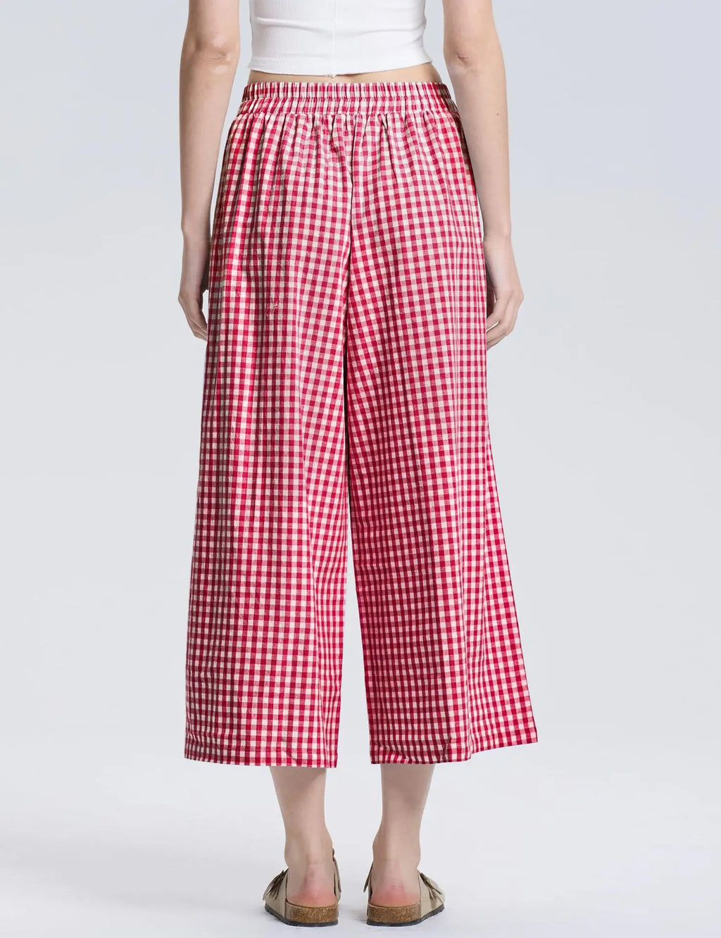 Women's Casual Plaid Wide Leg Pants Summer New Loose Slimming Lazy Long Trousers Comfortable Loose Fit High Waist Pants 2025