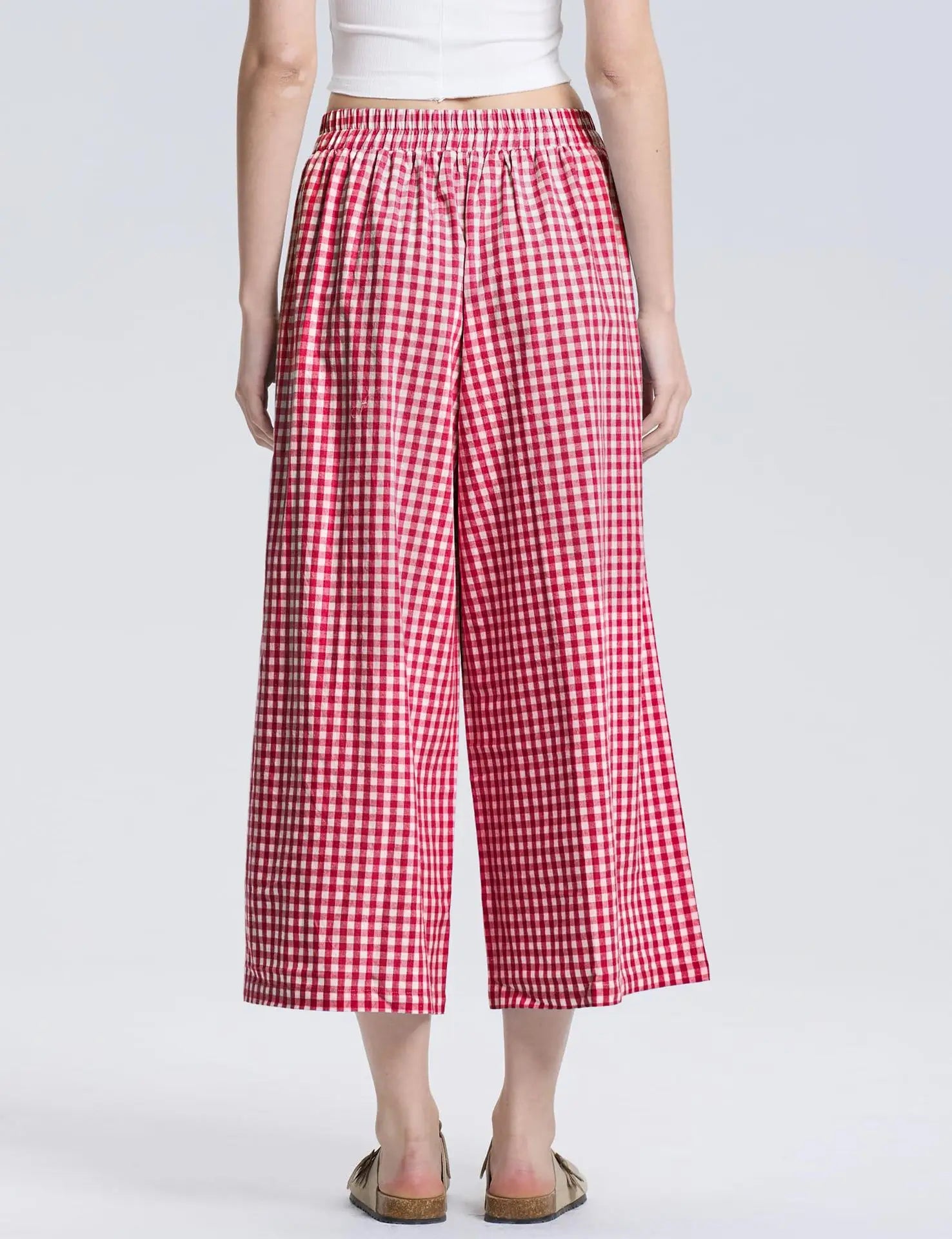 Women's Casual Plaid Wide Leg Pants Summer New Loose Slimming Lazy Long Trousers Comfortable Loose Fit High Waist Pants 2025