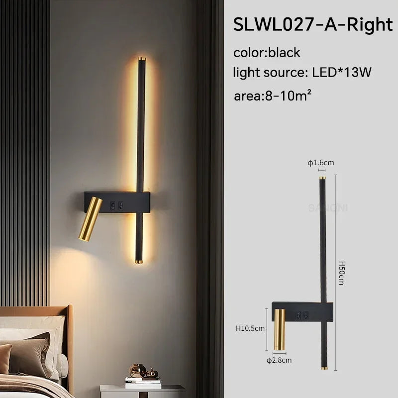 Modern LED Wall Lamp with Reading Spotlight for Living Room Sofa Bedroom Background Bedside Wall Light Bedside Lighting Fixture