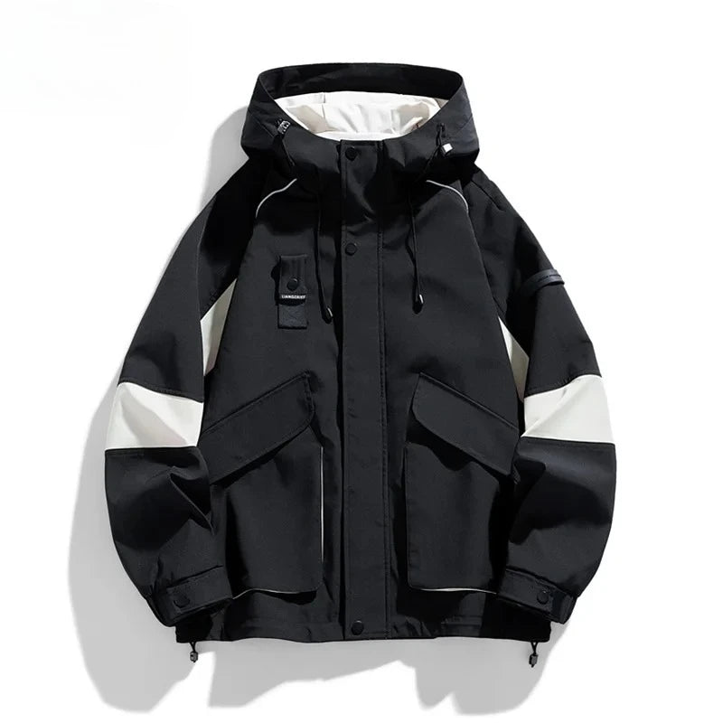 2026 Men Spring Autumn Outdoor Leisure Cargo Hooded Jacket Men Hiking Sport Windbreak Fashion Pocket Loose Jacket Coat Male Hots