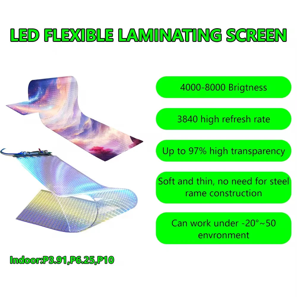 Transparent Advertising Led Video Wall Panel Roll up Crystal Rgb Flexible Mesh Glass Sticker Screen Luxury Thin Film LED