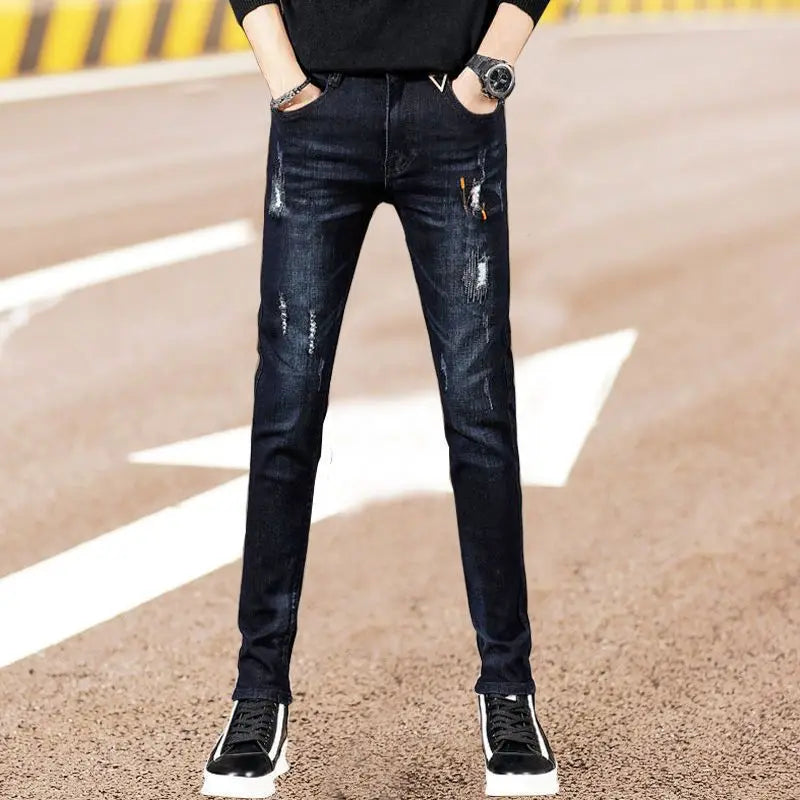 Men's Jeans Luxury Fashion Korean Kpop Washed Brand Boyfriend Men's Slim Denim Jeans Spring Autumn Casual Style Trousers Male