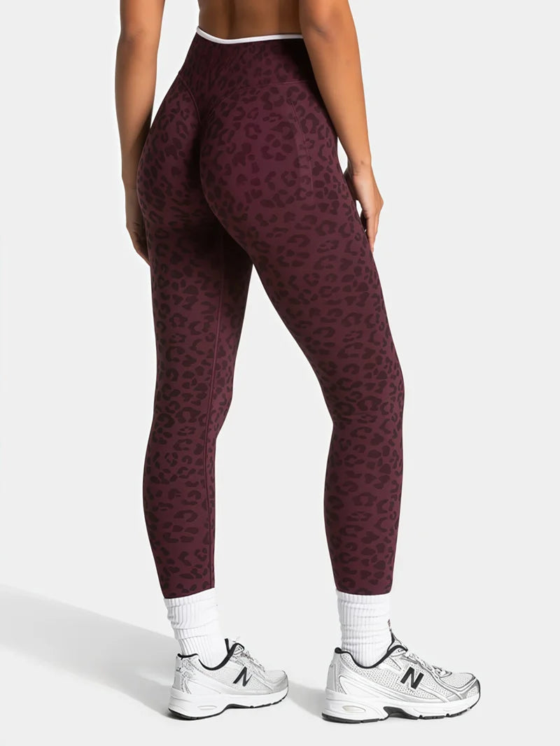 HISTELLO Seamless Sports Pants Leopard Print High Waist Scrunch Hip Shaping Elastic Tummy Fit Running Fitness Yoga Leggings