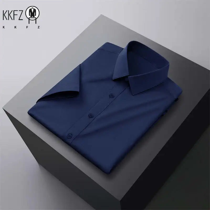 New Men's Business Casual Solid Color Short Sleeved Shirt for Summer Fashion No Ironing Comfortable and Versatile Top