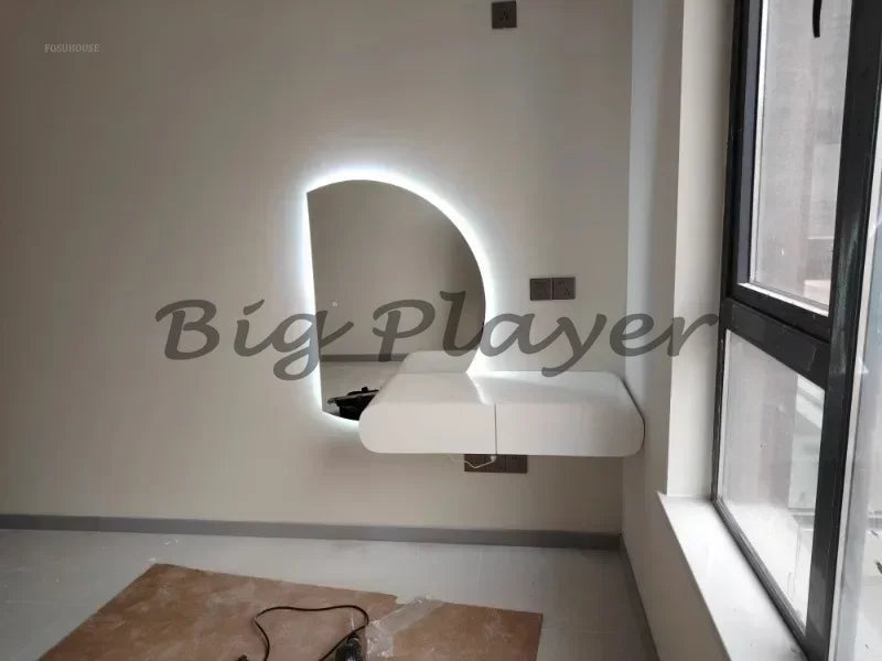 Cream Style Wall Mounted Dressing Table Minimalist Bedroom Furniture Set with Mirror