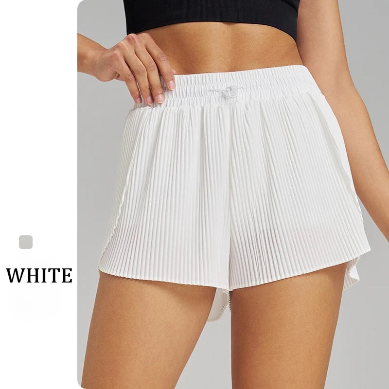 Fitness Sports Pants Women's High Waist Quick Dry Shorts Skirt Design Inner Lining Outdoor Running Shorts with Hidden Pocket