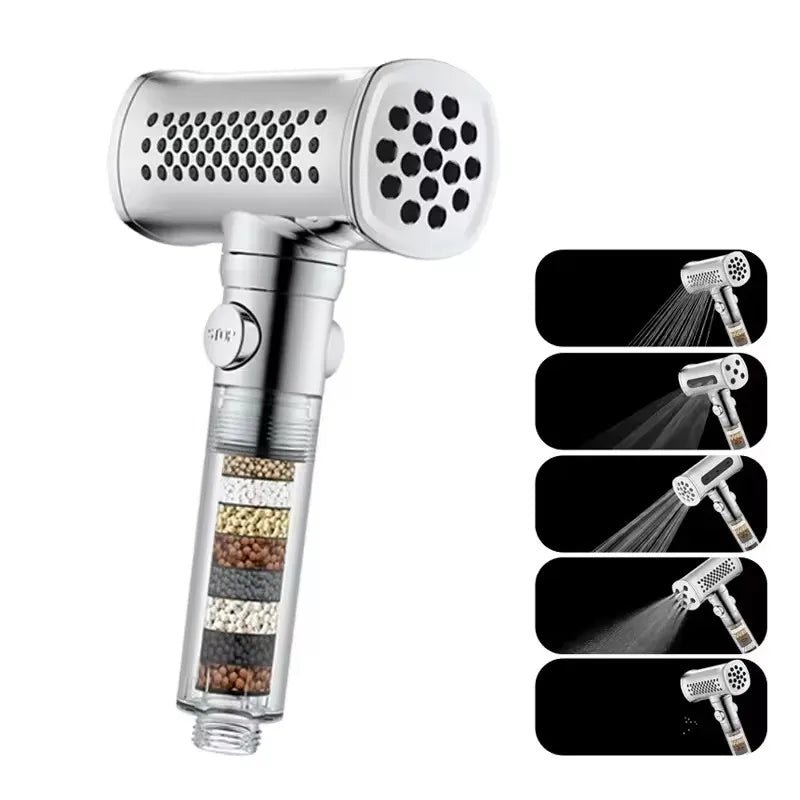 5 Modes High Pressure Shower Head Anti Limestone Filter Hygienic Remove Calcario Shower with Holder and Hose Bath Accessories