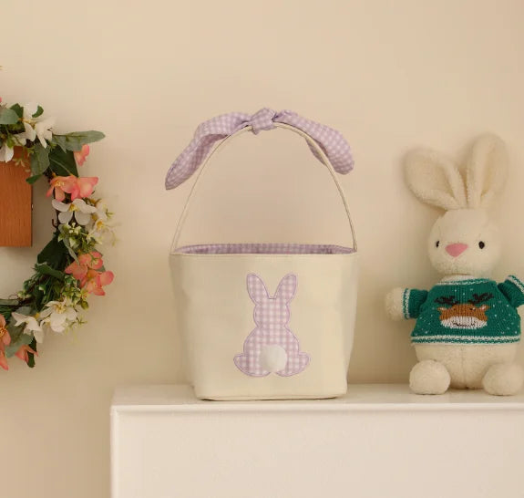 Personalized Easter Basket, Custom Embroidered Name, Bunny Rabbit Basket, Easter Egg Hunt Basket, Easter Gift for Kids