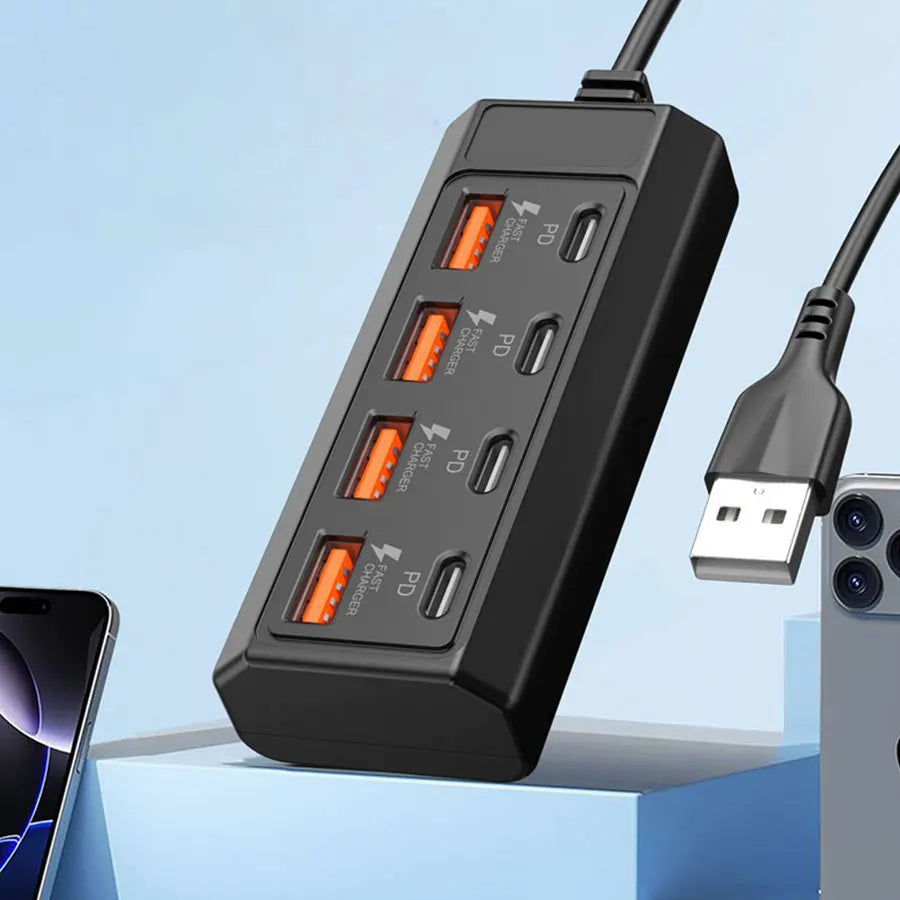 25W 8-in-1 USB Fast Charging Electrical Socket Type C Power Strip Charger Docking Station Power Outlet Adapter For Home Office