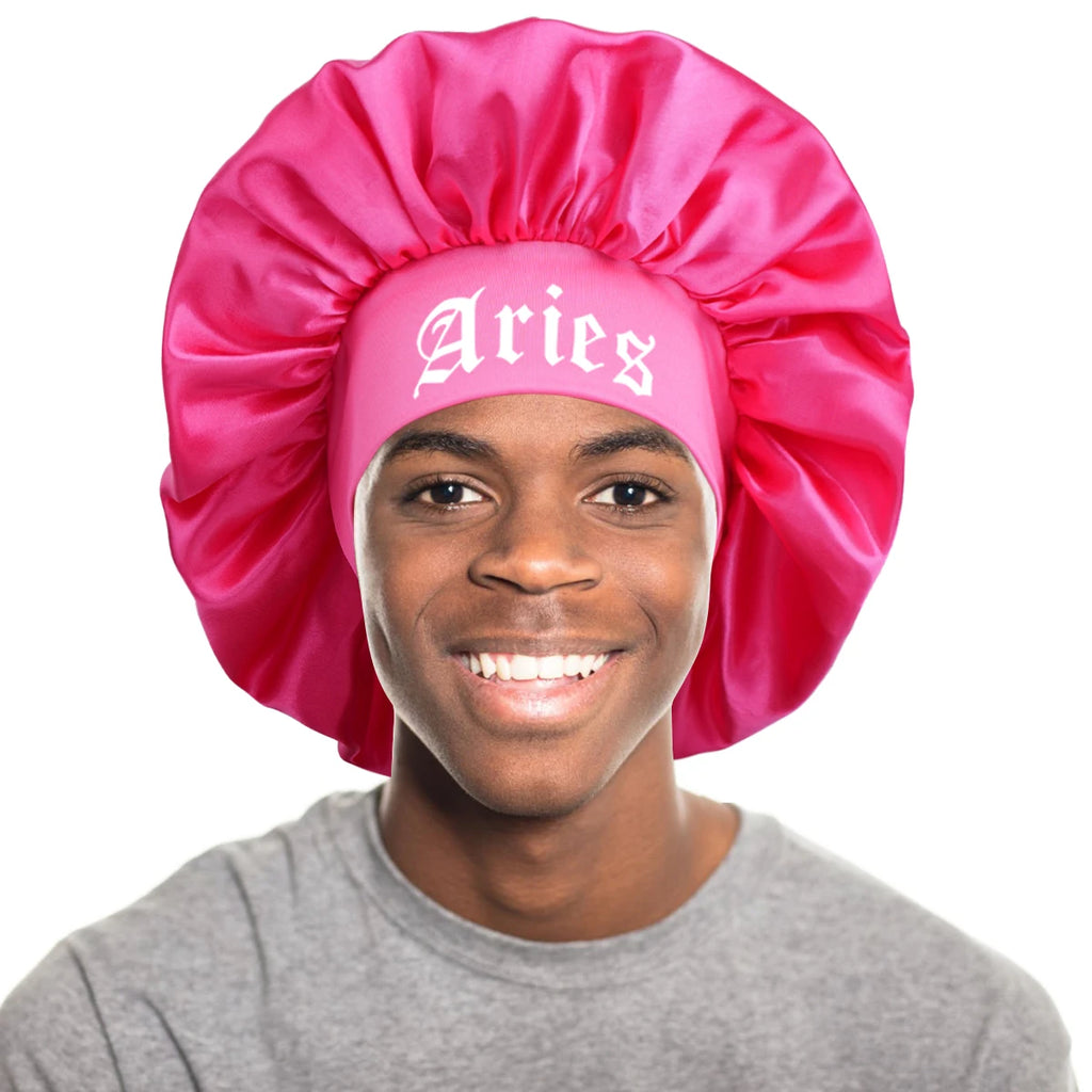 1PConstellation printing satin wide band sleep bonnet ,soft sleeping bonnet with wrap band,make up washing face daily use bonnet