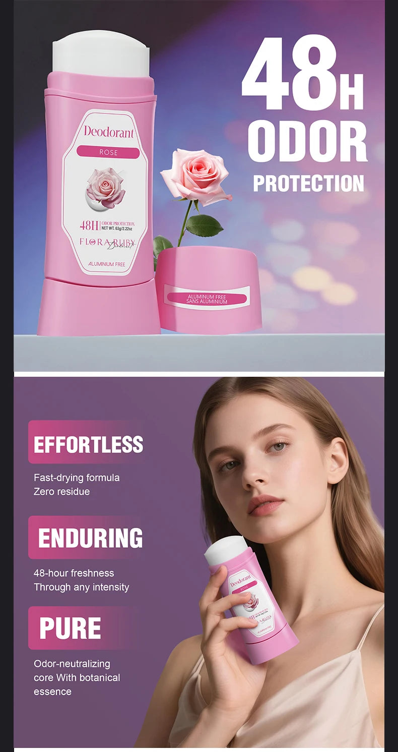 Women's Refreshing & Durable Solid Perfume, White Flowers and Rose Aroma,for All Day Underarm Sweat and Odor Protection 2.22OZ