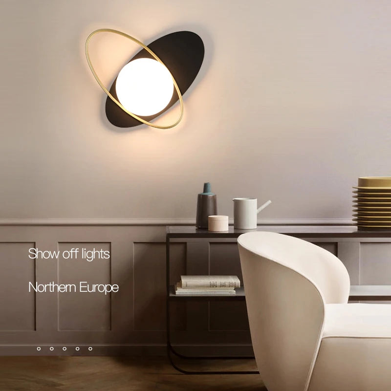 Modern LED Wall Lamps Black Gold Glass Ball Wall Sconces Living Rom Bedroom Hotel Decor Wall Lights Bedside Lights Aisle Lamp G9