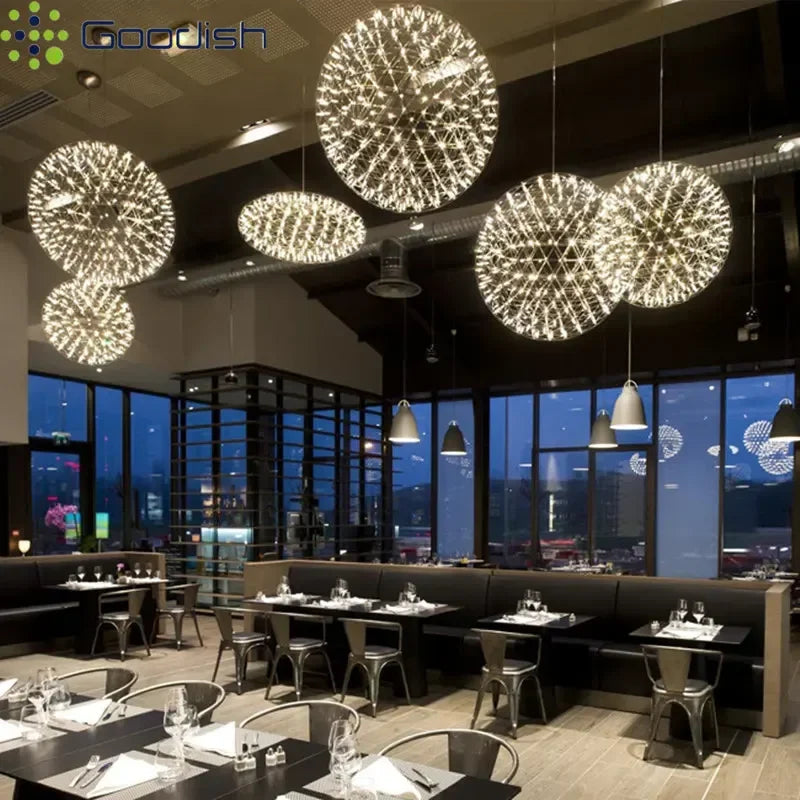 Modern Minimalist Stainless Steel Spark Ball LED Pandent Lights Art Creative Lamps for Chidren's Room Home Decoration Chandelier