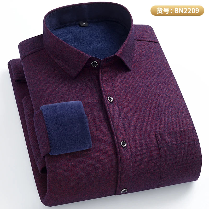 Men's Warm Long-Sleeved Shirt with Double-Sided Fleece, Winter Casual, Cold-Resistant, Street Fashion, Comfortable and Versatile