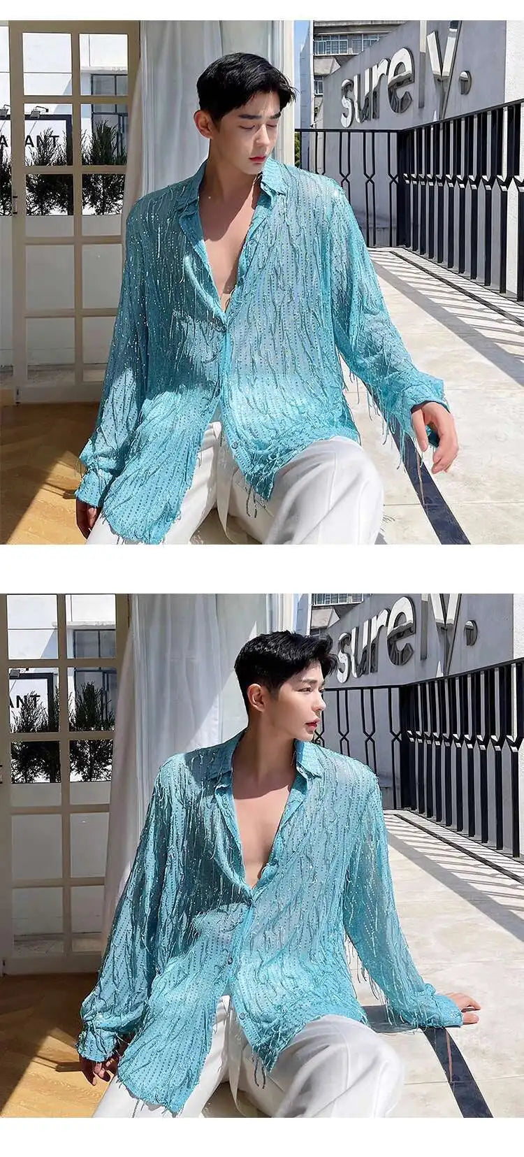 IEFB Spring Summer Men's Shirt Long Sleeve New Irregular Sequin Tassel Shirts Niche Streetwear Korean Style Male Top Tide 9Y7232