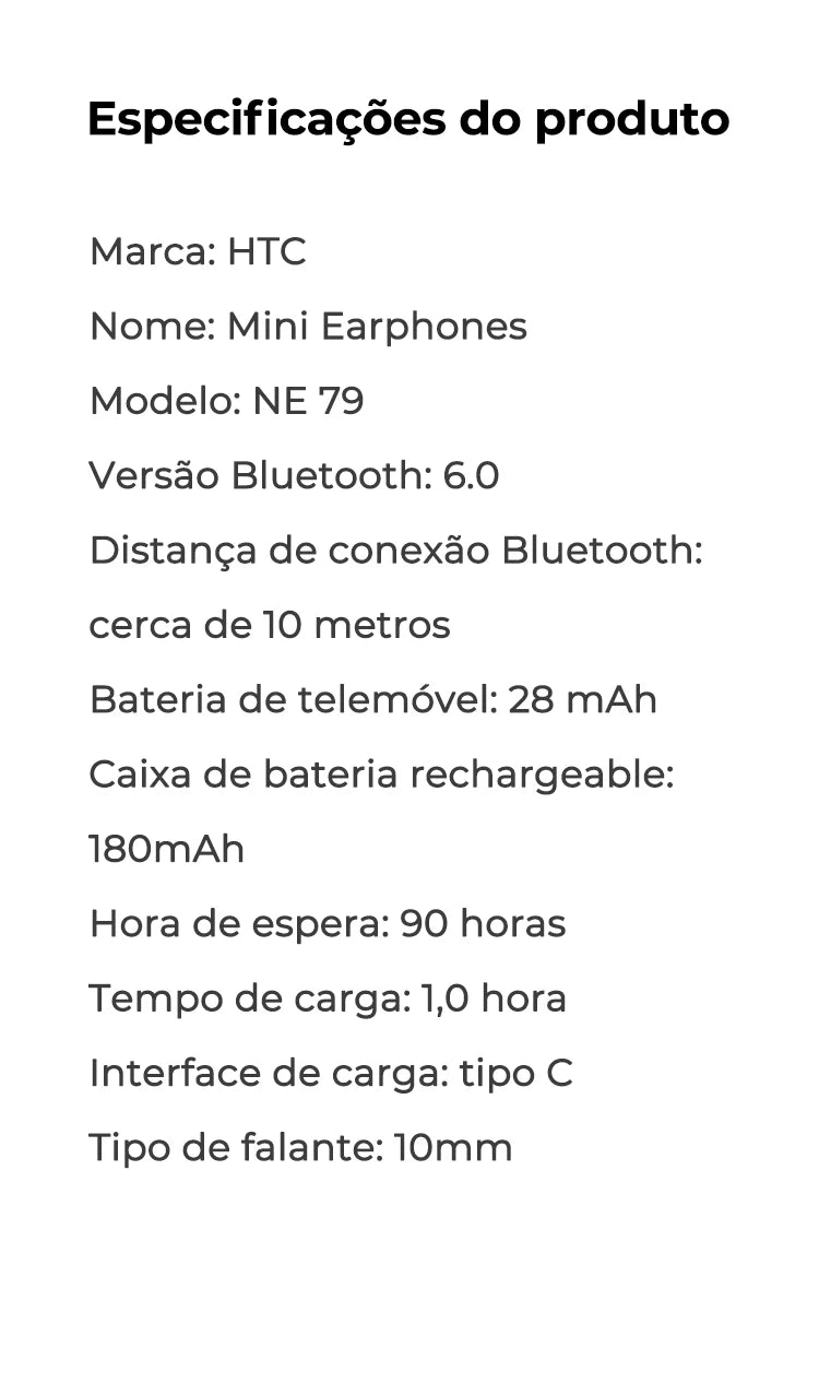 HTC NE79 Bluetooth Earphones Sports Gaming Long Battery Comfort Wireless Headphones Premium Sound Quality Soft In-ear Earbuds