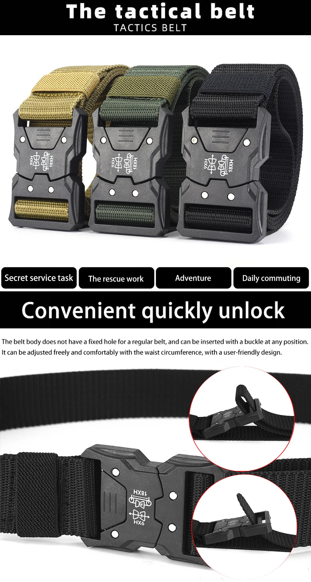 Versatile Men's Tactical Belts - Durable, Adjustable Quick Release Buckle Design - For Outdoor Sports Enthusiasts，For Men Women