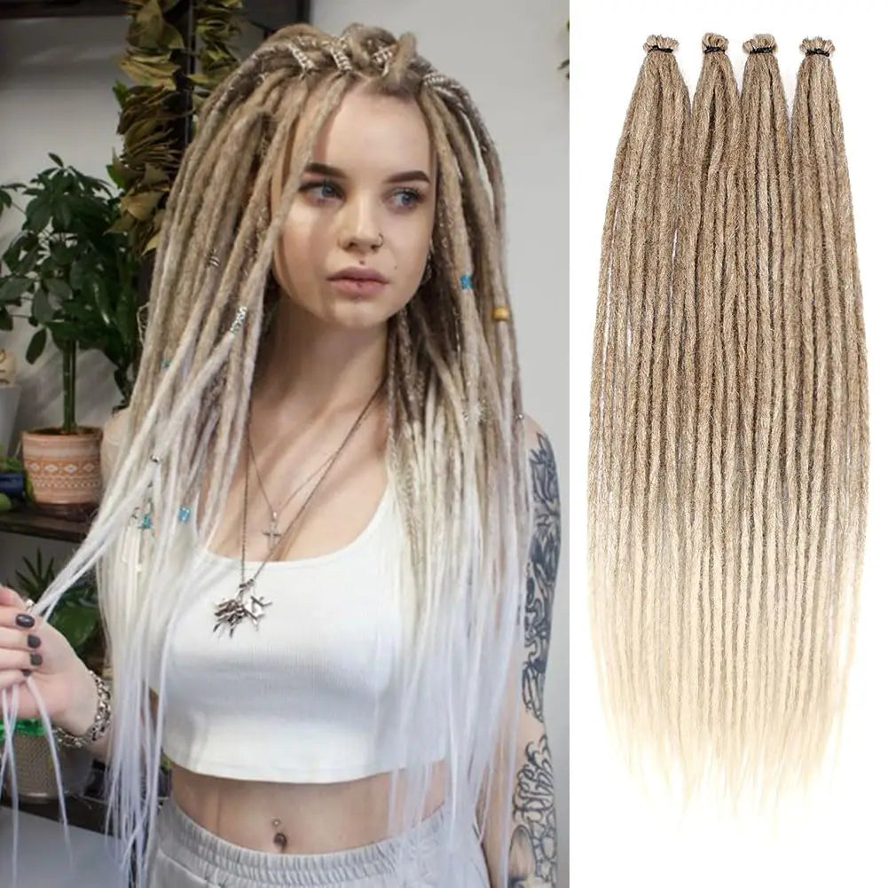 Dreadlock Extensions, 22" Brown to Blonde Synthetic Crochet Dreads Extensions 100% Handmade Single Ended Dreads Thin 0.6cm Width