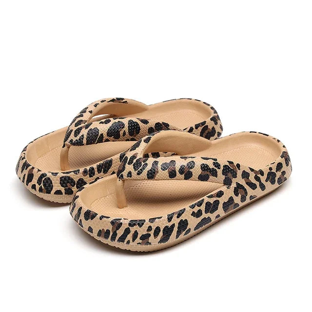 Summer New Women Sandals Comfort Flip-Flop Leopard Soft Thick-Soled Cloud Slippers Travel Vacation Beach Shoes