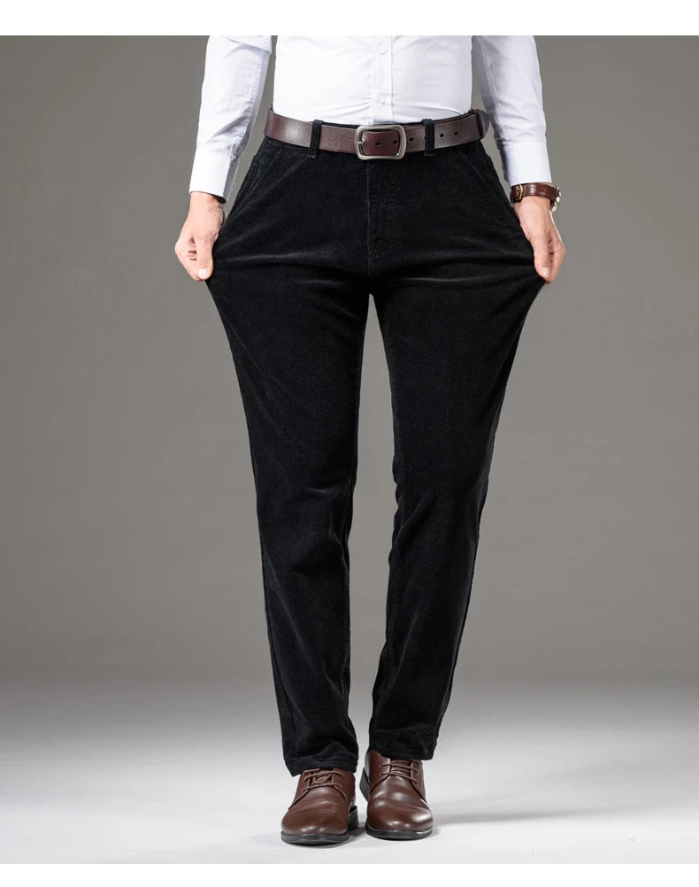 Corduroy Men's Business Casual Pants Fashion Comfortable Khaki Slim Straight Trousers Classic Male Brand Clothing Pants