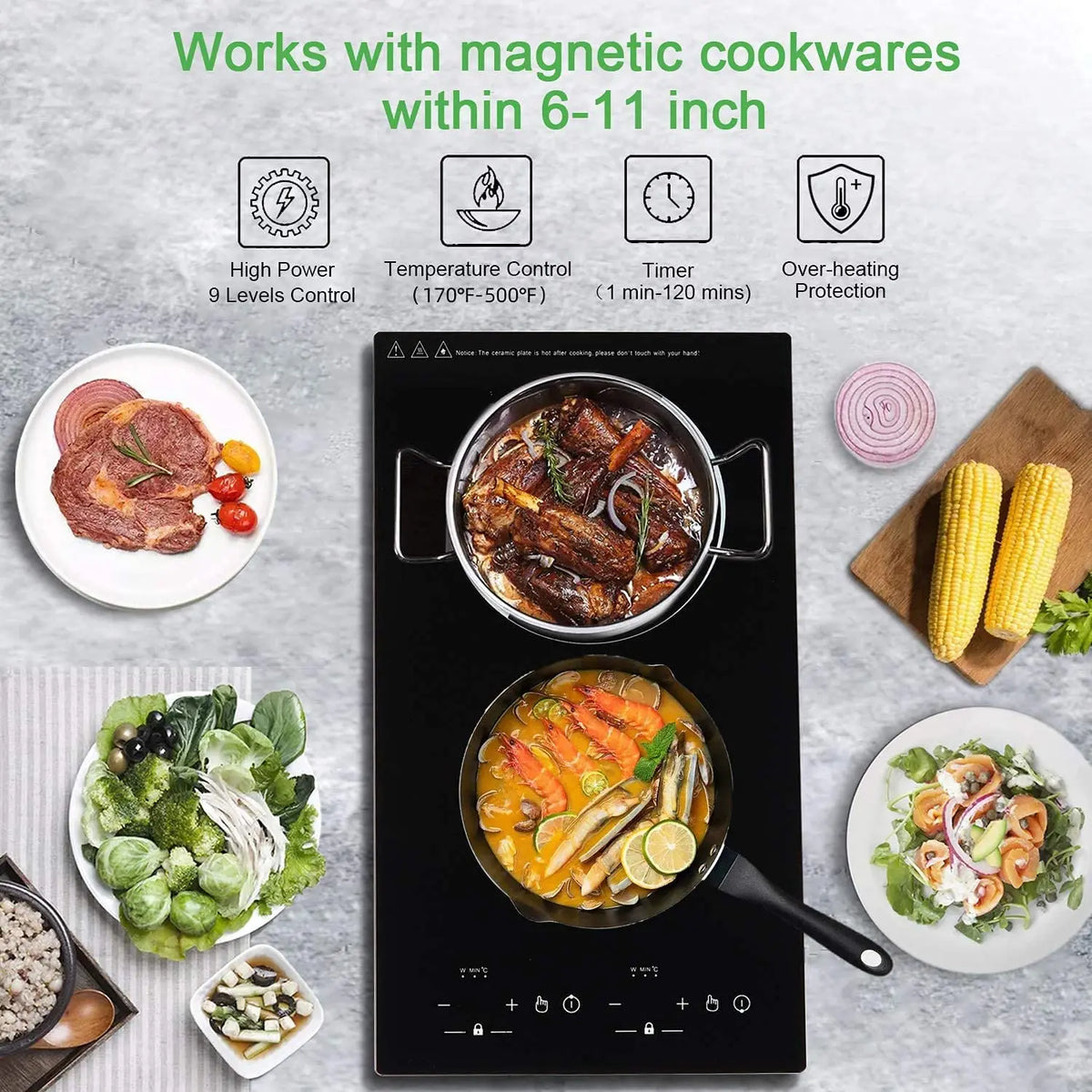 Commercial Built-In 2 Plates Electric Stove Induction Cooker Infrared Cooker Touch Screen Double Cooker Burner Induction Cooktop
