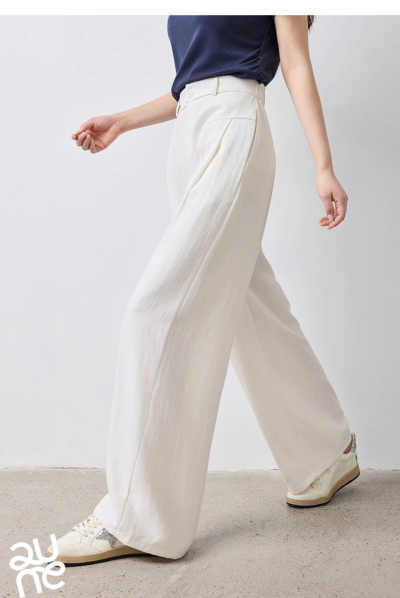 TOYOUTH Women Wide Leg Pants Summer 2026 Textured 3D Pleated Design Hip Covering Loose Breathable Comfortable Casual Daily Style