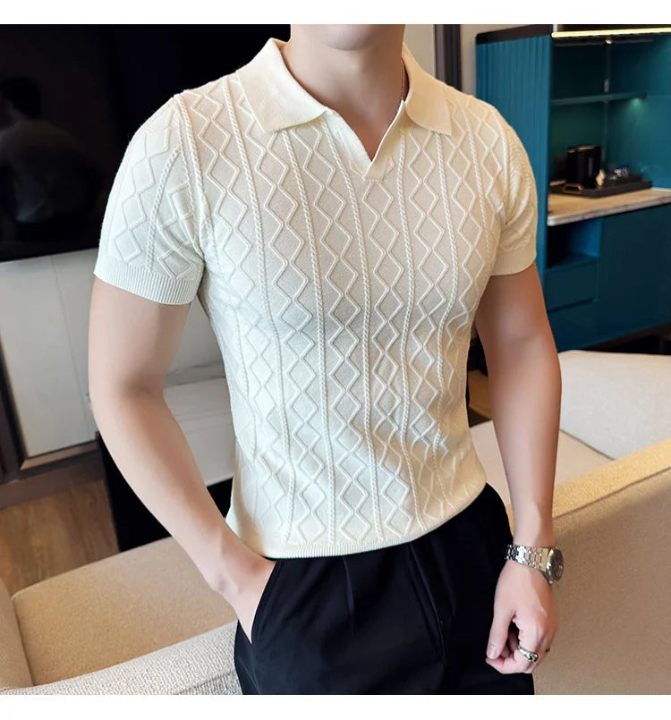Polo Style Sweaters For Men Autumn Winter New Slim Fit Short Sleeve Mens Casual Sweater Turn Down Collar Knitted Pull Homme 3XL