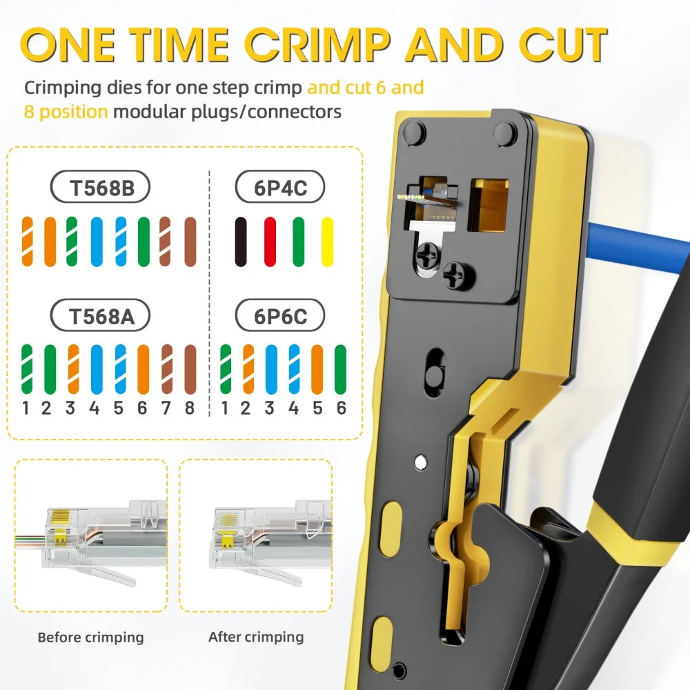 ZoeRax RJ45 Crimping Tool Pass Through Crimper for Cat6/5e/5 Ethernet Connector All-in-one Wire Tool With Replacement Blade