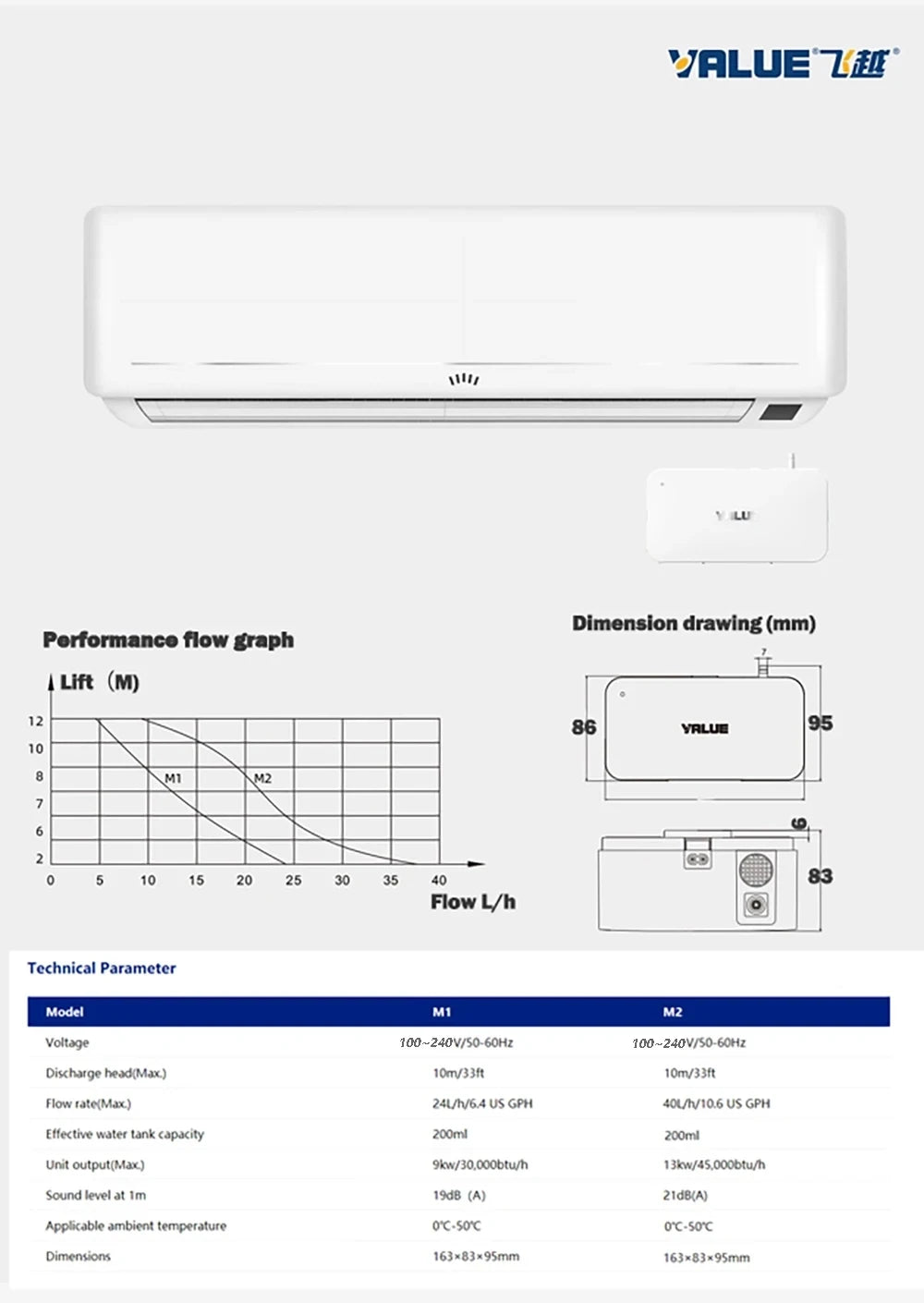 VALUE 110V/220V 50~60Hz Automatic Ultra-quiet Condensate Pump Condensate Lift Pumps Self Priming Air Conditioning Water Pump