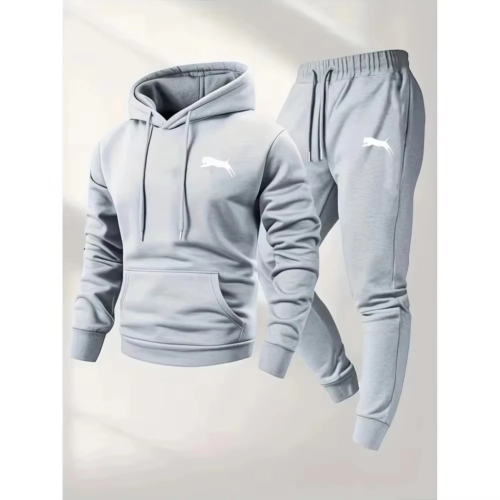 Hot Selling Men's Hooded Sweatshirt Pants Set Casual Tracksuit Streetwear Sportswear Fitness Jogger Outfit 2 Piece Warm Clothing