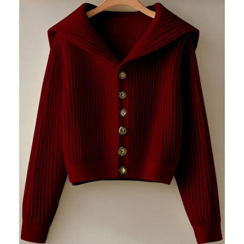 Spring Autumn Women Leisure Solid Color Knitted Retro Lady Fashion Long Sleeves Sweater Cardigan Lazy Wind Female Knitting Top