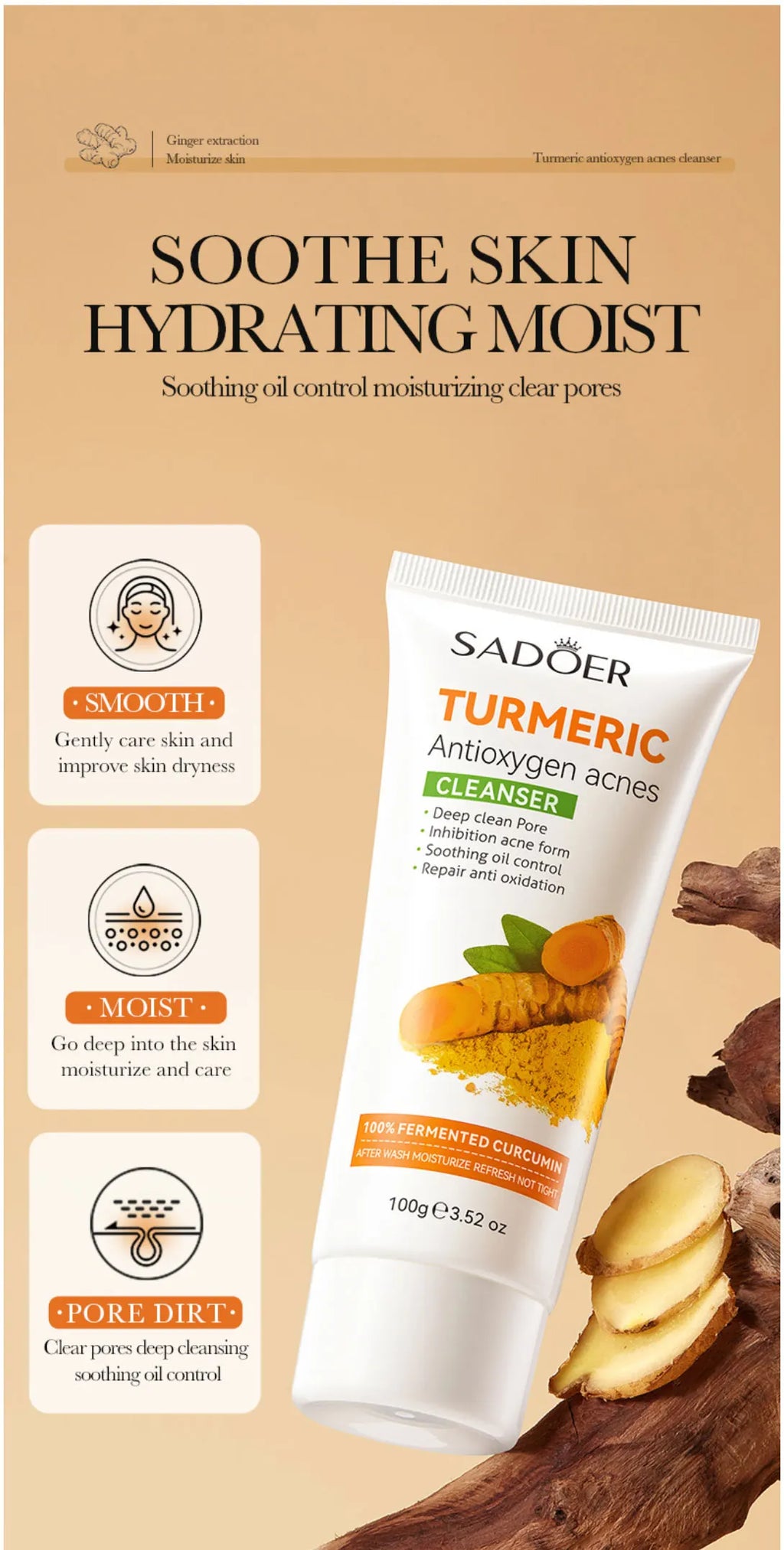 Turmeric Facial Cleanser: Antioxidant, Acne-Removing, Pore-Cleansing, Blackhead-Reducing, Oily Skin-Controlling, And Repairing.