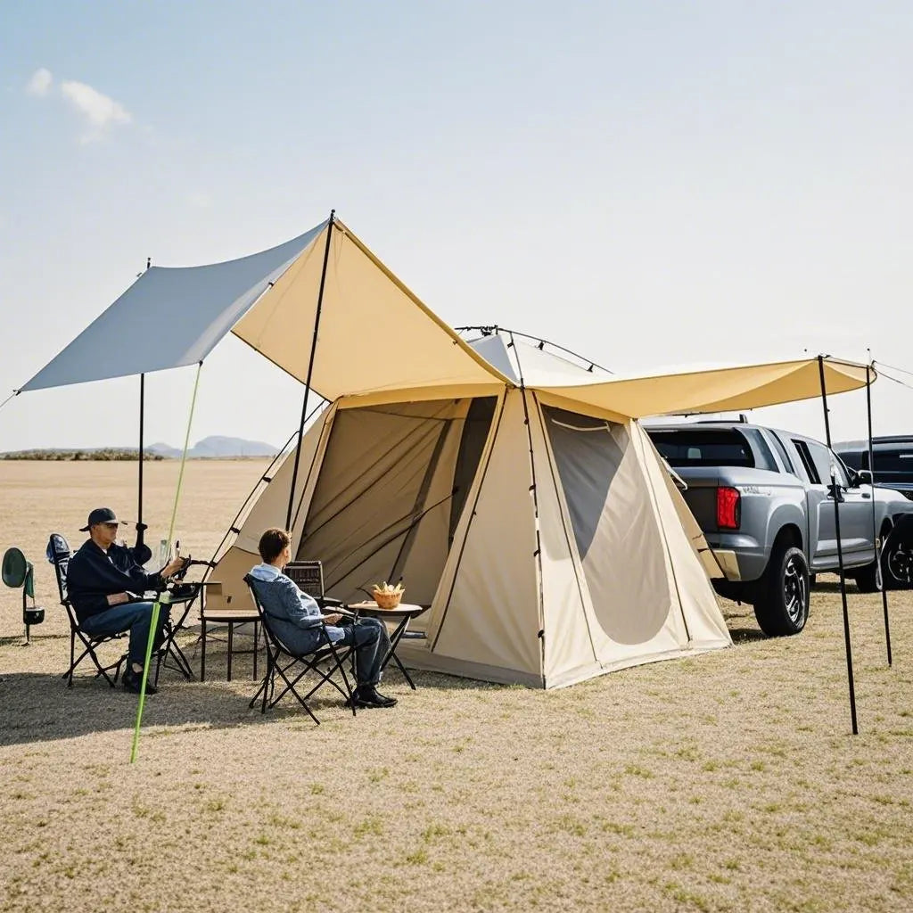 6-Person Size Car Rear Tent with Four Large Window Car Tailgate Tent Back SUV Tent with Large Awning, 6 Person Trunk Tent
