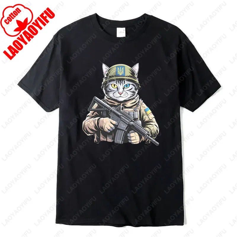 Ukraine Cat Army Uniform Zelensky Tshirt Cotton Men Woman Casual Tees Patriotic Ukrainian Gift Ukrainian Trident Streetwear Tops