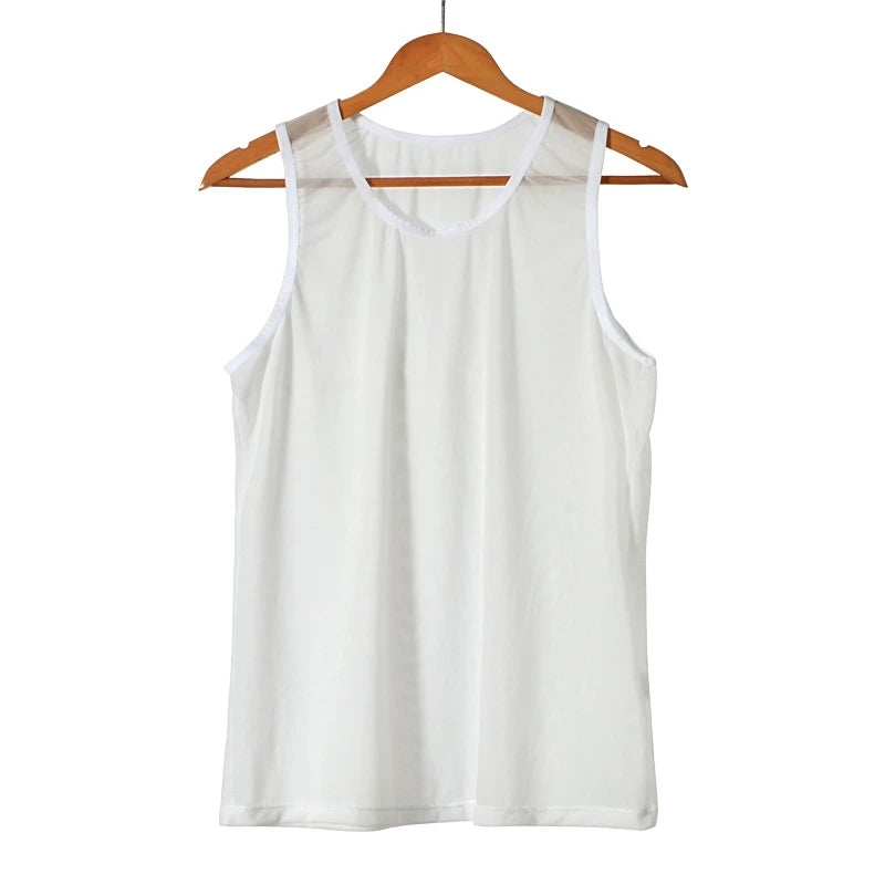 Men Sleeveless Mesh Sheer Tank Outwear Training Vest Fishnet Hollow Out See Through Undershirt