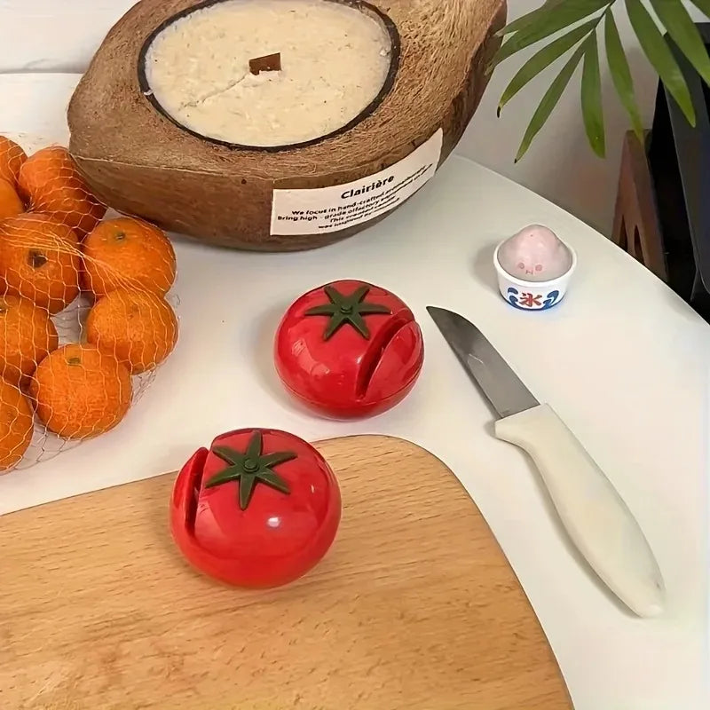 1pc Cartoon Tomato Shape Mini Knife Sharpener Portable Knife Sharpener Whetstone Scissors Kitchen Gadgets Kitchen Tools