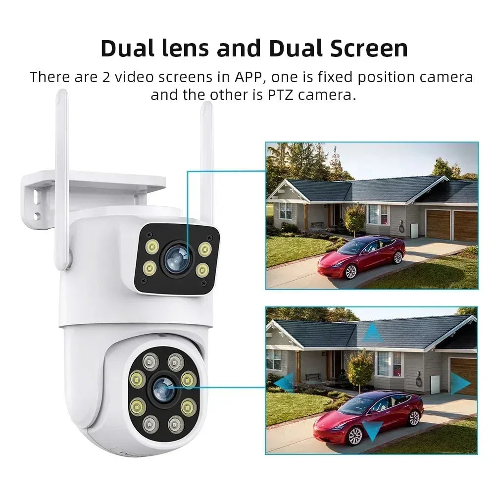 8MP Dual Lens Tuya Wifi Camera PTZ Outdoor 4K Wireless Dual Screen Security Camera Auto Tracking Monitoring ONVIF Alexa Support