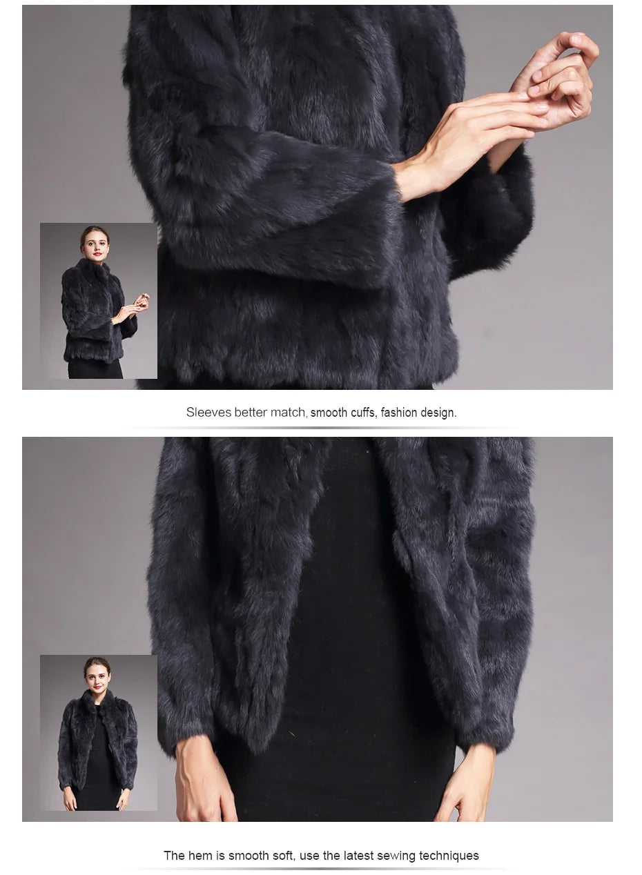 Natural Rabbit Fur Coat Women Winter Jacket Real Leather And Fur Bolero Women's Clothing Female Outerwears With 2025 Black Cold