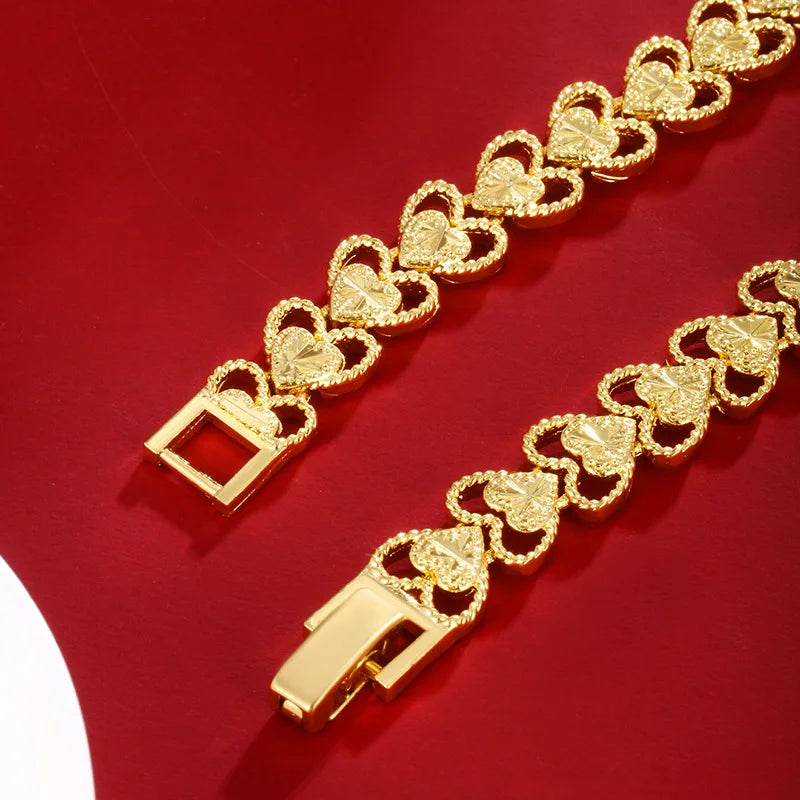 Luxury 24K 9999 Pure Gold real gold Women's Hollow Love Bracelet Fashion Vintage Buckle Bracelet