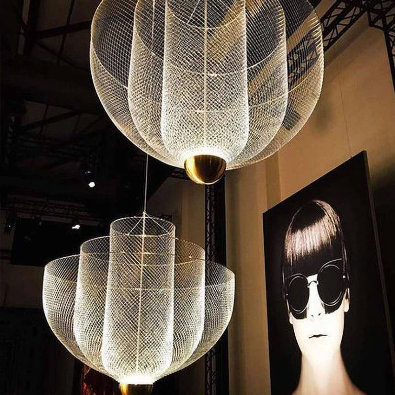Modern Ceiling Chandeliers Dimmable LED Pendant Light Modern Design Metal Grid Meshmatics Dining Hanging Lamp Suspension Fixture
