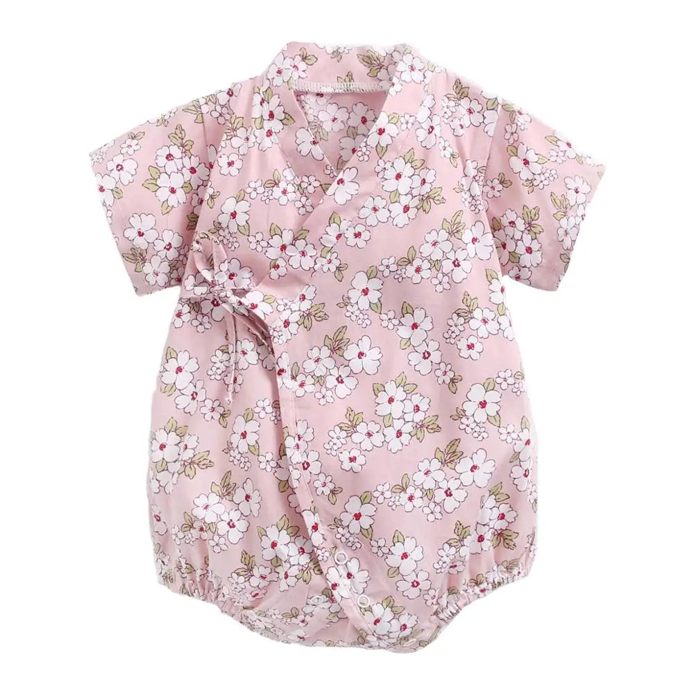 0-18M Summer Baby Girl Boys Clothing  Rompers Jumpsuit Short-sleeved Floral Print  Cute Soft Newborn Infant Baby Kimono Playwear